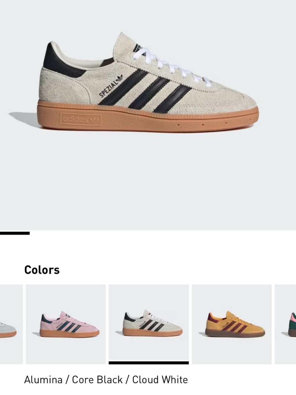adidas Spezial Sneakers in Alumina (Off-White), Core Black & Gum Sole